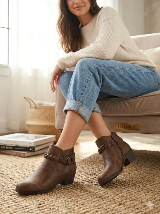 NWT Forever 21 Braided Wrap Ankle Booties | Brown Faux Leather | Women's Size 6 - Picture 1 of 5